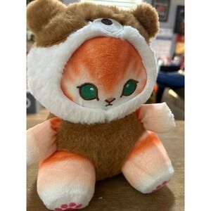 Miriam's Orange Tabby Cat Plush in Brown Bear Costume Hoodie Stuffed Animal